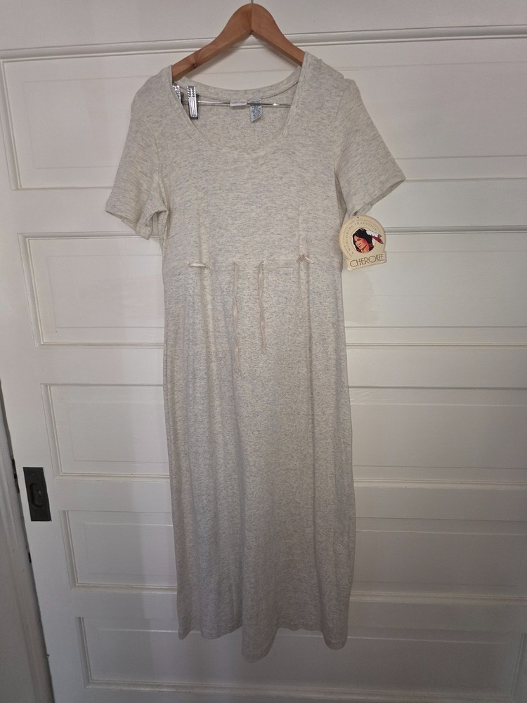Cherokee Womens Medium Heather Oatmeal Maxi Dress Short Sleeve NWT Made USA