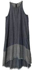 Trina Turk Linen Blend Dress Size M High-Low Chambray Blue Swing Trapeze Pockets