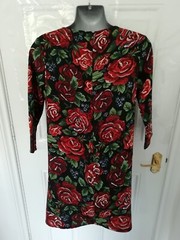 Missguided Ladies Size 8 Black Red Green Rose Floral Print Swing Dress Back Zip