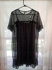 Divided H&M Sheer Mesh Poka Dot Ruffle Dress Size L/XL
