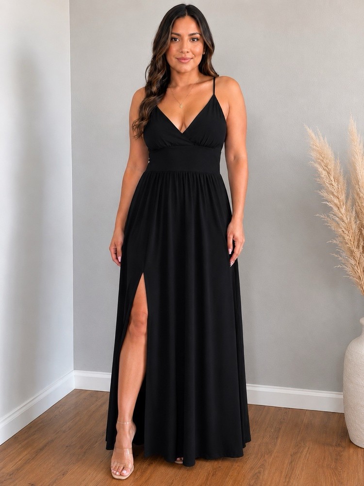 Women’s Black Maxi Dress Size M Sleeveless V Neck Criss Cross Back Long Dress