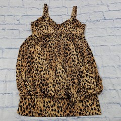 Twenty One Leopard Print Bubble Hem Dress Women L Animal Print Empire Waist Y2K
