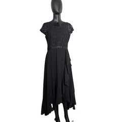 MIUSOL Women’s XL Black Lace A-Line Midi Dress Cap Sleeve Formal Evening