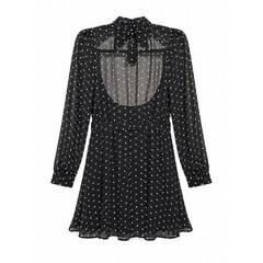 Forever 21 Polka Dot Open Back Mini Dress Sheer Long Sleeve Bow Neck Small