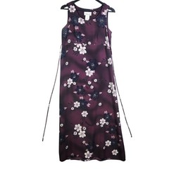VTG 90s Y2K Dark Floral Tie Back Maxi Dress Purple 7/8 WhimsiGoth Fairy Witchy