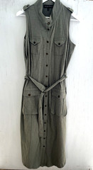 WENDY WILLIAMS Green Knit Utility Shirt Dress Maxi Dress Belted Pockets Size M