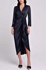 L&rsquo;AGENCE Kadi 100% Silk 3/4 Sleeve 55&Prime; Long Maxi Wrap Dress in Black sz 6 $725