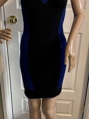 Alexander Wang Dress Bodycon Mini Knit Black Blue XS Wool Blend Sleeveless