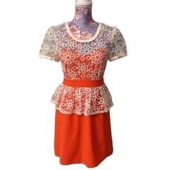 NWT Women&rsquo;s A&rsquo;Reve Peplum Short Sleeve Lace Overlay Dress Orange Tea Lady Large