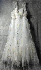 White Multicolor Floral Embroidered Tulle Satin Gown Dress Size 24W Sleeveless