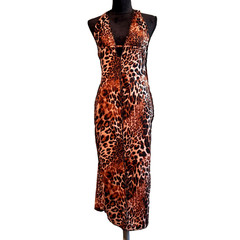 NWT Leopard Print Dress Large Halter BodyCon Midi Plunge Shein SXY Backless Y2K