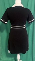Black elegant dress with white trim, short (L) viscose polyester polyamide
