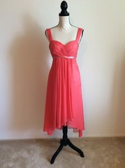 Custom-Made Handmade Coral High Low Asymmetrical Midi Dress, Medium, Bust 34.5&Prime;