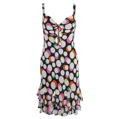 Vintage 90s Silk Chiffon Polka Dot Dress Sz 14 Ruffle Hem Sweetheart Party Retro