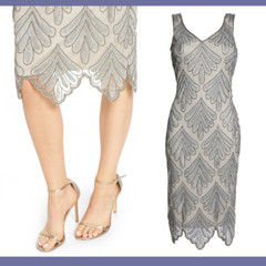 NEW Pisarro Nights [size 10 ] Beaded Fan Sheath Dress in Silver Grey #G435