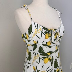 Pull&Bear Lemon Print Sweetheart Mini Dress White Yellow Green XL 9390/316/250