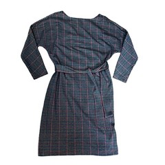 Brooks Brothers Interlock Glen Plaid Belted Dress 4 Grey Red Blue Boatneck