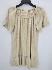 Michael Kors Dress Womens Medium Brown White Stripe Bell Sleeve Ruffle Hem Shift