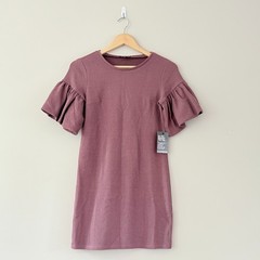 Express Mauve Cotton Polyester Spandex Box Type Puff Sleeves Dress