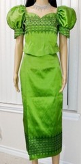 Cambodia Traditional Beautiful 2 Pieces Woman 100% Silk Blouse & Skirt SizeSmall