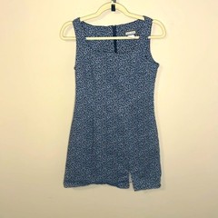 Y2K 90s Aqua Blues 96% Cotton, 4% Spandex Blue Floral Body Cotton Dress L