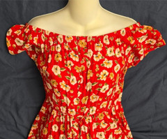 Indigo Rose Off the Shoulder Mid Assymetrical Dress Red Floral Size S Rayon