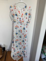 Twisted Wunder London White Floral Polka Dot Ruffle Maxi Dress