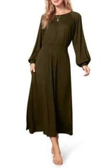 BB DAKOTA Steve Madden Bottle Green Essentials Long Sleeve Smocked Dress L 12/14