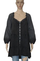 The Apparel Hub Eyelet Embroidered Off Shoulder Washed Black Tunic Dress New L