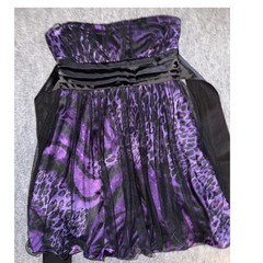 Taboo Womens Purple Black Leopard Print Strapless Bubble Hem Mini Dress Size M