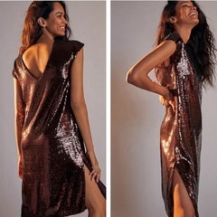 NWT Maeve Anthropologie Sequin Wine Bordeaux Oversized Low Back Kara Dress