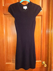 Freshman 1996 Black Solid Knit Sheath Round Neck Cap Sleeve Pullover Knee S