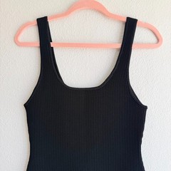 Aritzia Babaton Sculpt Knit Ribbed Square Neck Mini Tank Dress in Black size M