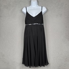 VTG Eva Blue Dress Womens 12 Black Fairy Beaded Babydoll Sheer Midi Y2K LBD