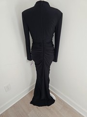 Betsy And Adam Black Bodycon High Slit Long Sleeves Ruched Dress Gown Maxi 10 M
