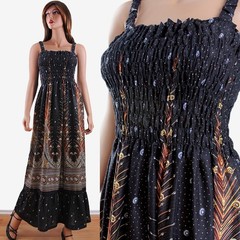 Handmade One Size Plus Summer Maxi Long Dress Exotic Feather Print S M L 1X 2X