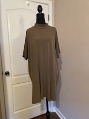Susan Graver Women Size XL Dress Liquid Knit Mock-Neck Elbow-Sleeve Khaki Brown