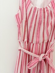 Talbots Petite 4 Pink White Stripe Cotton Tiered Midi Dress Belted Sleeveless