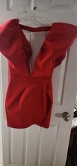 NWT AKIRA Red Ruffle Sleeve Plunge Tulip Mini Dress Women&rsquo;s Medium Party