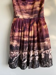 Ojay Purple Floral Landscape Print Sleeveless Cotton Blend Garden Dress Sz 10