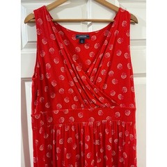 Lands End Womens Red Floral Surplice V-Neck Sleeveless Maxi Dress Large 14-16