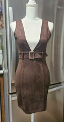Forever 21 Women’s Brown Faux Suede Leather Mini Dress in Size Medium Retro