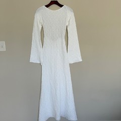 Ronny Kobo Textured Bell Sleeve Maxi Dress M Lightweight Stretch Open Back