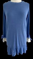 LAETITIA MEM Blue Pleated Cuffs Stretch Knit Jumper Dress O/S