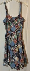 VTG American Living madras patchwork sundress 100% cotton 14 Side Zip Tie Belt