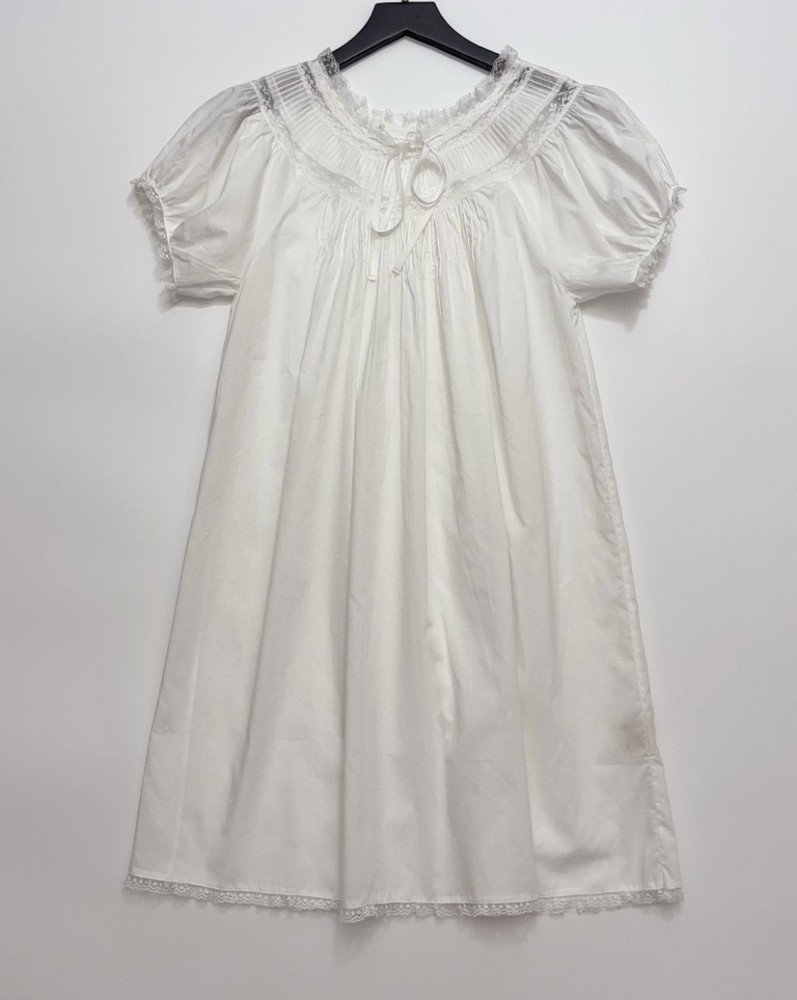 Doen Round Neck Lace Puff Sleeve White Mini Dress for Women