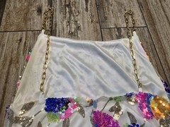 Womans Rainbow Sequin Mesh Overlay Dress Chain Strap Size Small. Festival.Y2k.