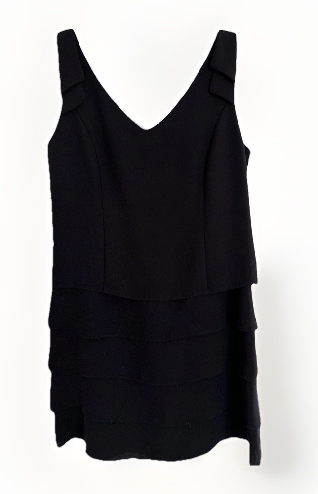 Black Fitted Tiered Sleeveless Evening Dress Size 14, Y2K, Retro, Classic Black