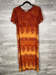 VTG Tribal Aztec Orange Boho Bleach Splatter Dress Size 8 Hippie Grunge Festival