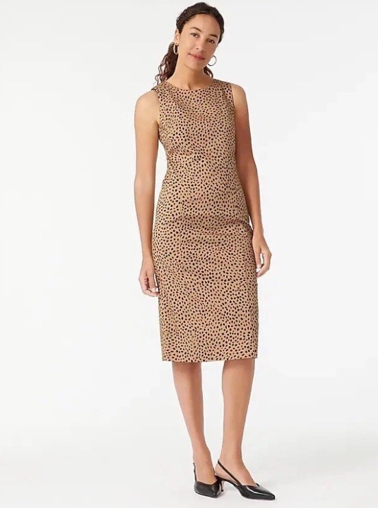 J.CREW Leopard Classic Sheath Bi-stretch Cotton Sleeveless Tank Midi Dress 00